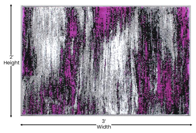 Rylan Collection Abstract Pattern Area Rug-Purple - 2' x 3'