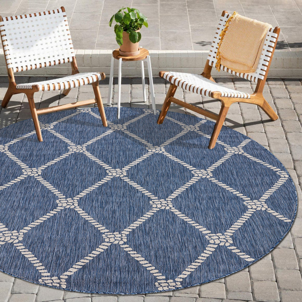 8" Round Navy Knot Indoor Outdoor Area Rug