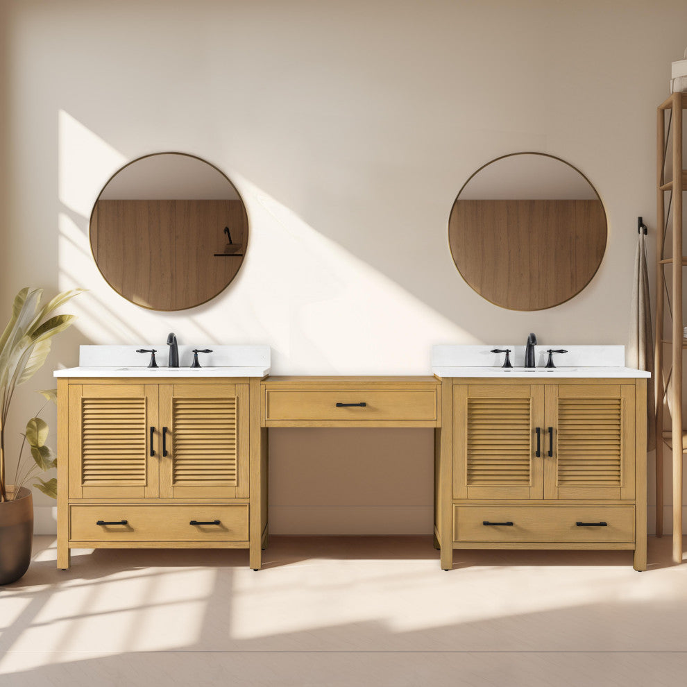 Estate Double Sink Bathroom Vanity Modular Set, Oak, 102", Double Sink