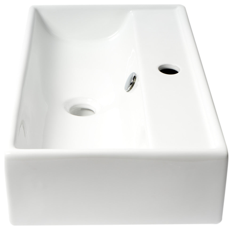 White 22" Rectangular Wall Mounted Ceramic Sink With Faucet Hole