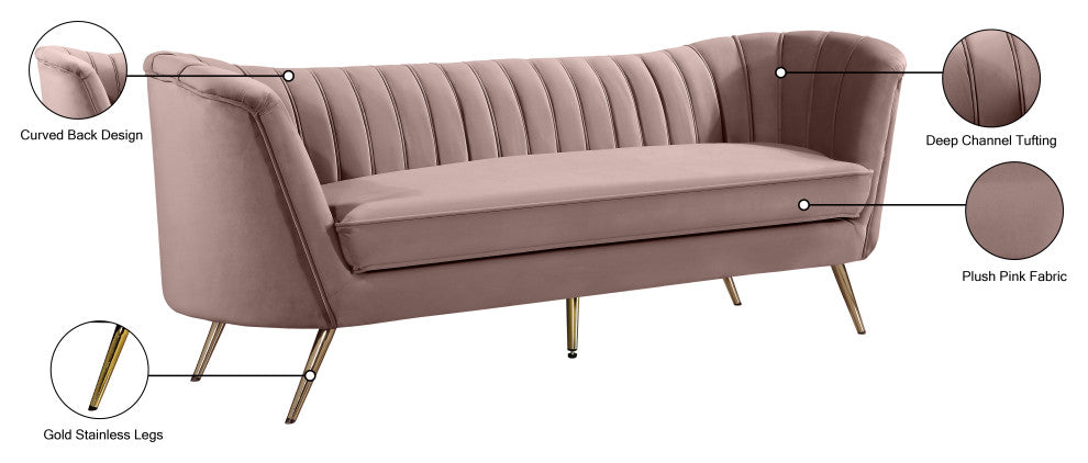 Margo Velvet Upholstered Set, Pink, Sofa