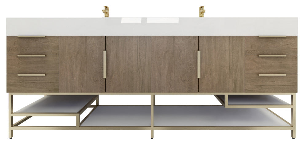 Madison 84" Free Standing Double Sink Vanity with Reinforced Acrylic Sink, Light Oak