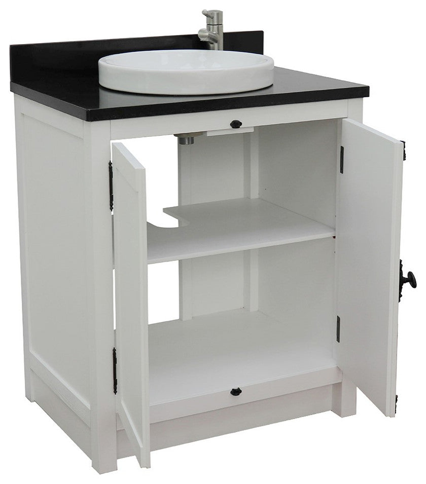 30" Single Vanity, Glacier Ash, Black Galaxy Top, Round Sink