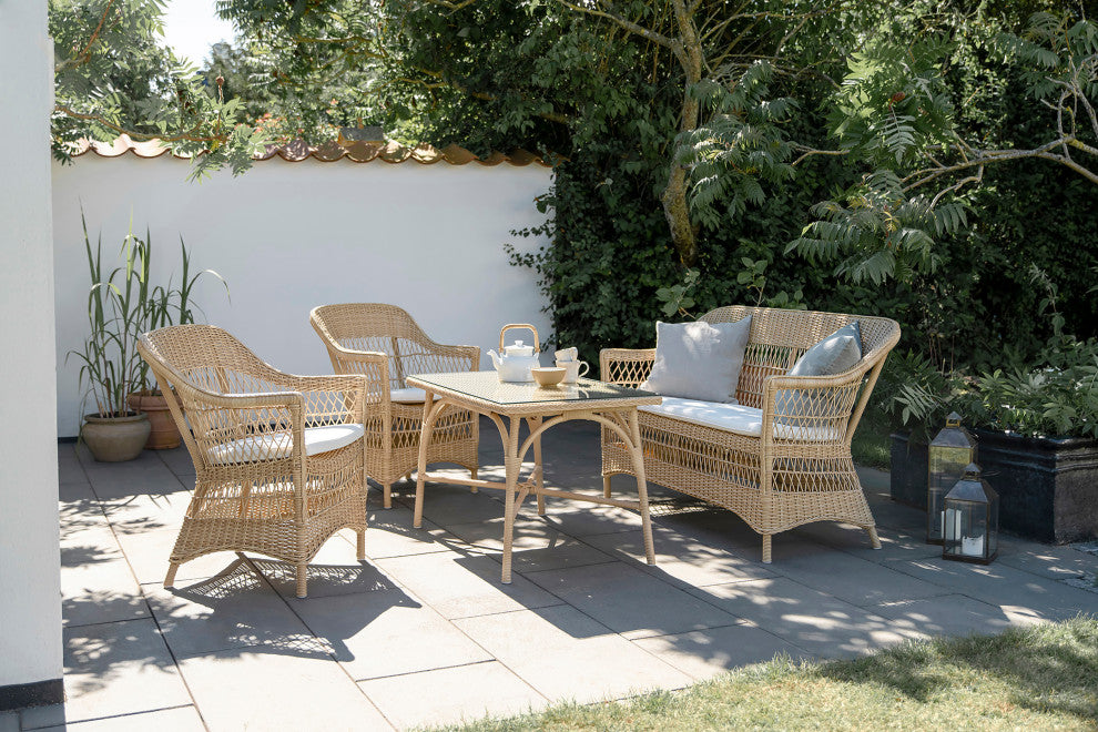 Charlot 2-Seater Sofa With Cushion, Natural Finish, Snow White Upholstery