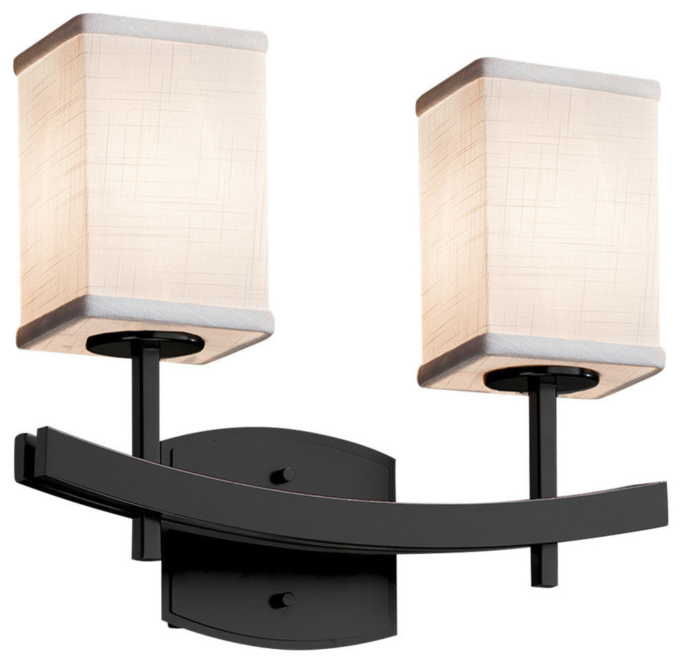 Textile Archway 2-Light Bath Bar, Square With Flat Rim, White Fabric Shade