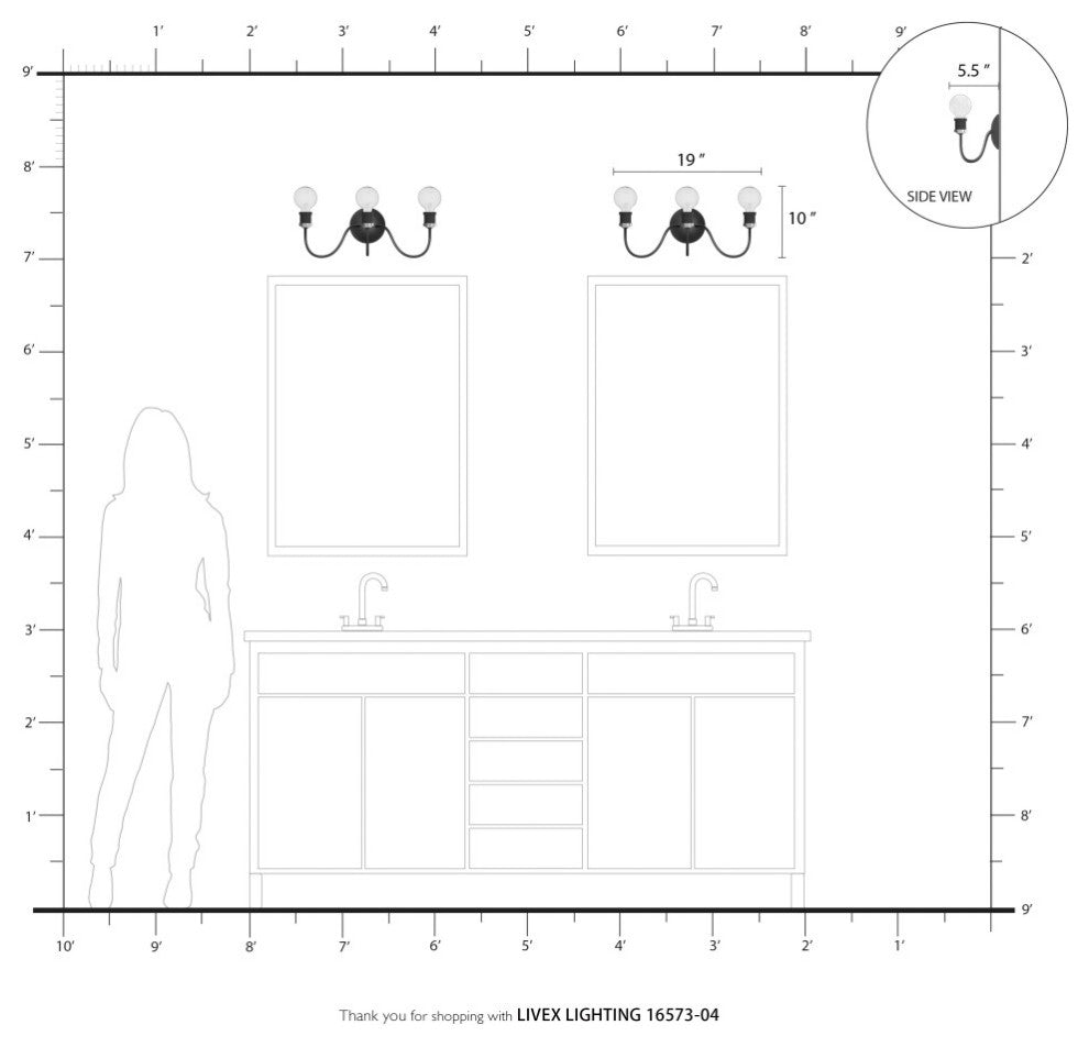 Lansdale 3 Light Black With Brushed Nickel Accent Vanity Sconce