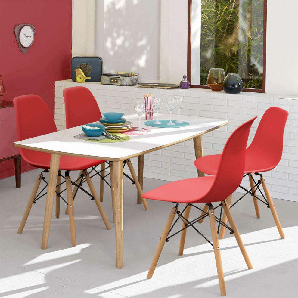 Mid Century Modern Dining Chair for Kitchen, Dining, Living Room Set of 4, Red