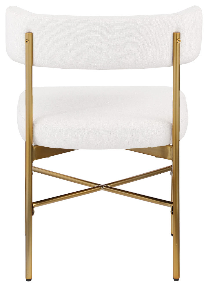 Rivage Durable Linen Textured Fabric Dining Chair, Set of 2, Cream, Brushed Gold Finish