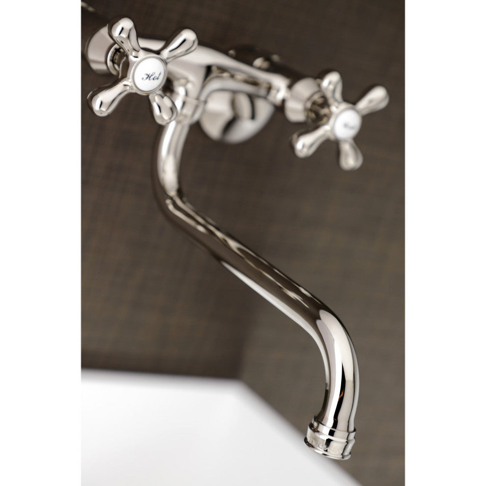 KS215PN Kingston Two Handle Wall Mount Bathroom Faucet, Polished Nickel