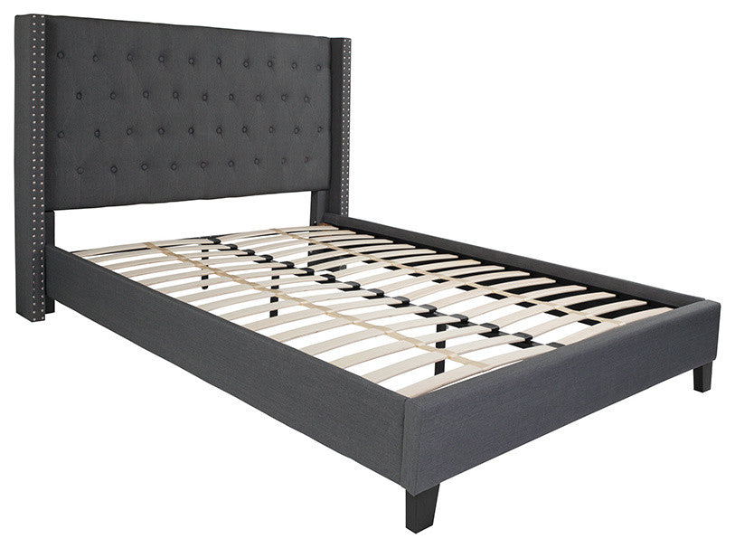 Riverdale Queen Size Tufted Platform Bed, Dark Gray