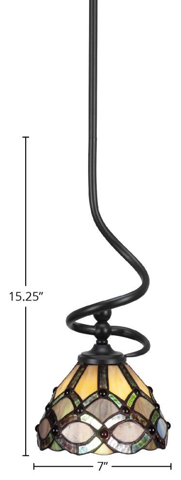 Capri Stem Mini Pendant In Matte Black Finish With 7" Grand Merlot Art Glass
