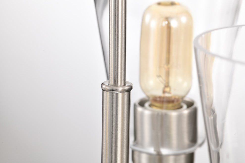 3-Light Brushed Nickel Modern Chandelier With Clear Cone Glass Shades