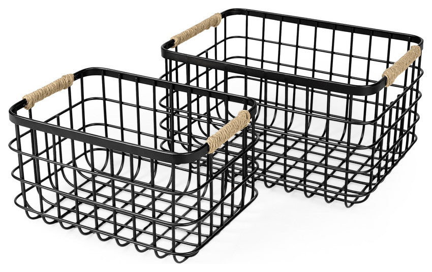 Set of Two Black Metal Baskets