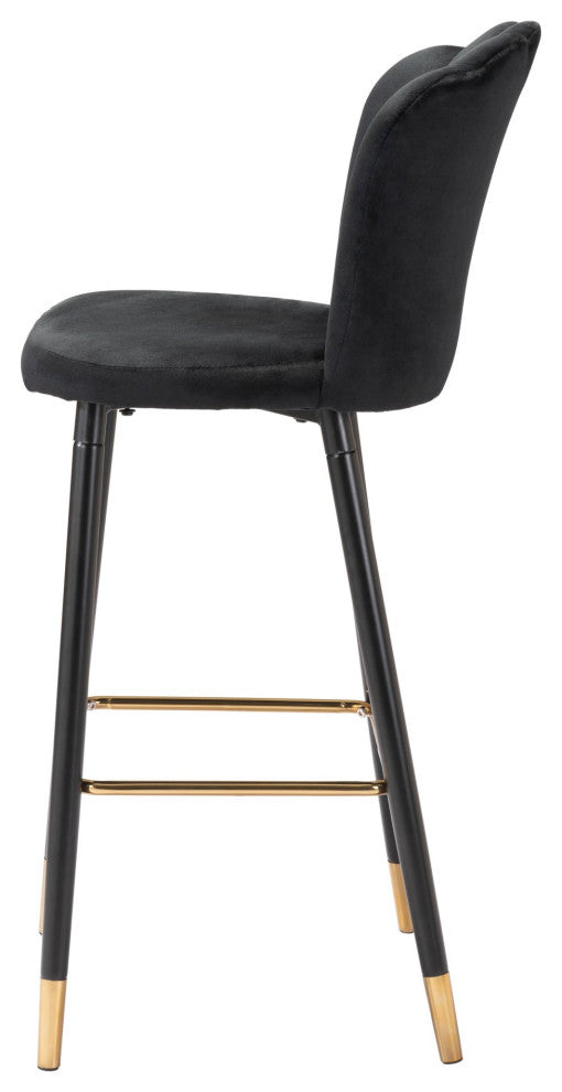 Bar Stool Chair Barstool, Steel Metal, Fabric, Black, Gold, Kitchen Cafe Bistro