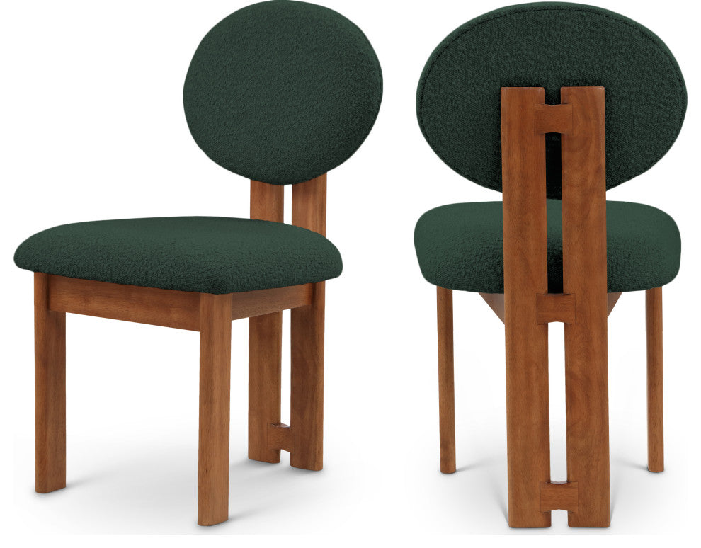 Napa Boucle Fabric Dining Chair, Set of 2, Green, Walnut Finish