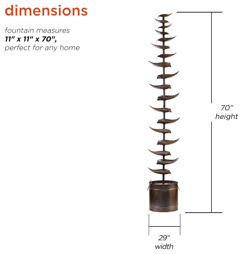 Alpine Rustic Metal Silver Tiered Fountain, 70" Tall