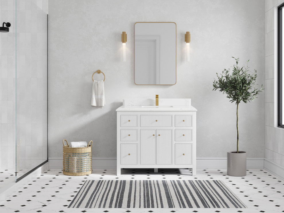 Sonoma 48 Single Sink Reeded Bath Vanity in White 2" White Quartz