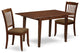 3Pc Dinette Set, Table, Two Vertical Slatted Linen Seat Dining Chairs, Mahogany