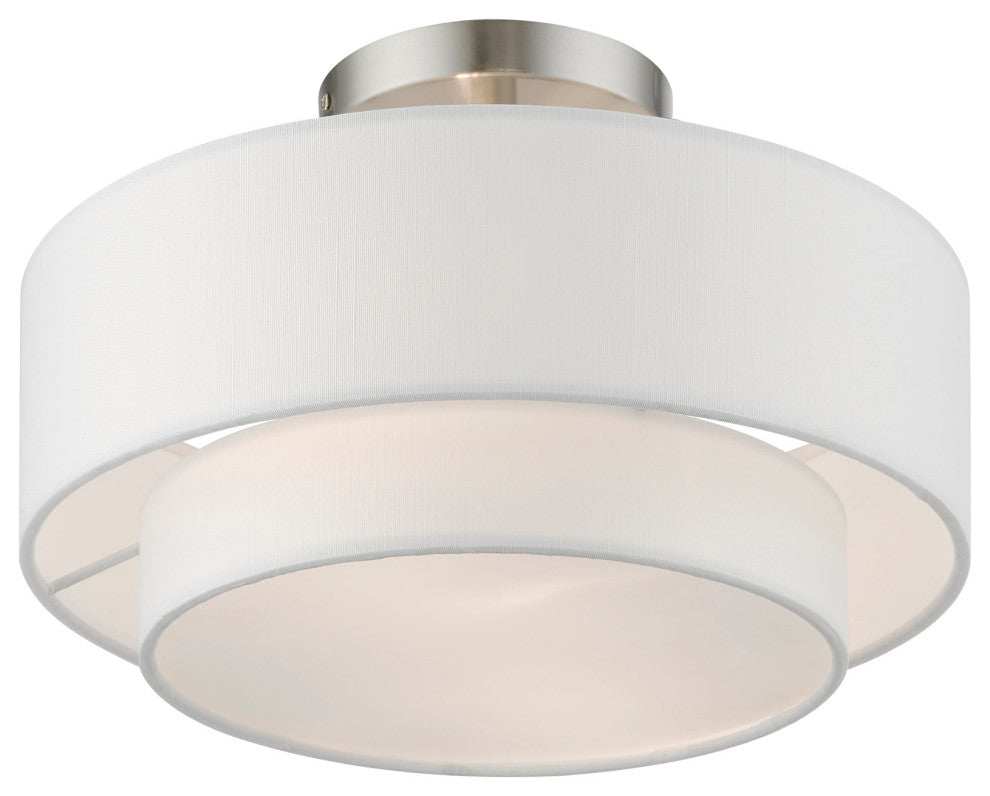 Livex Lighting 47151 Meridian 2 Light 12"W Flush Mount Drum - Brushed Nickel