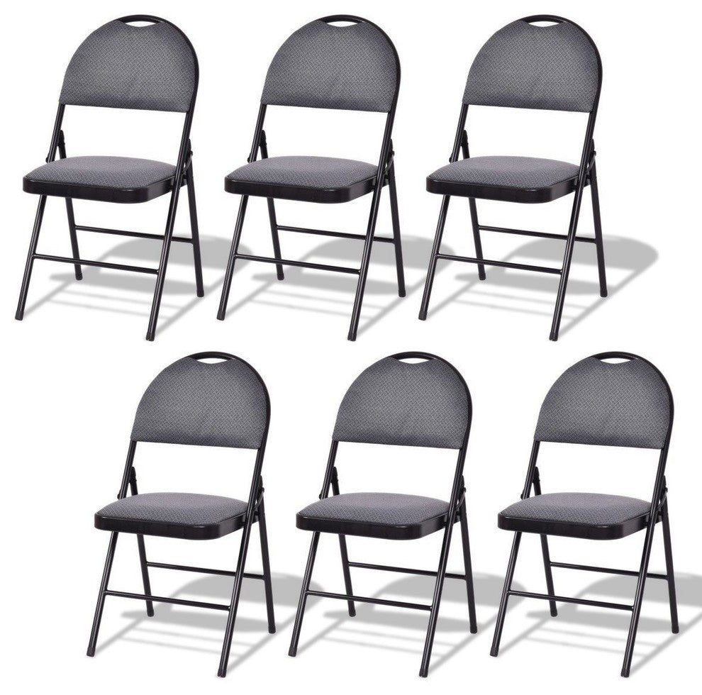 Modern Style Set of 6 Folding Fabric Upholstered Metal Chairs