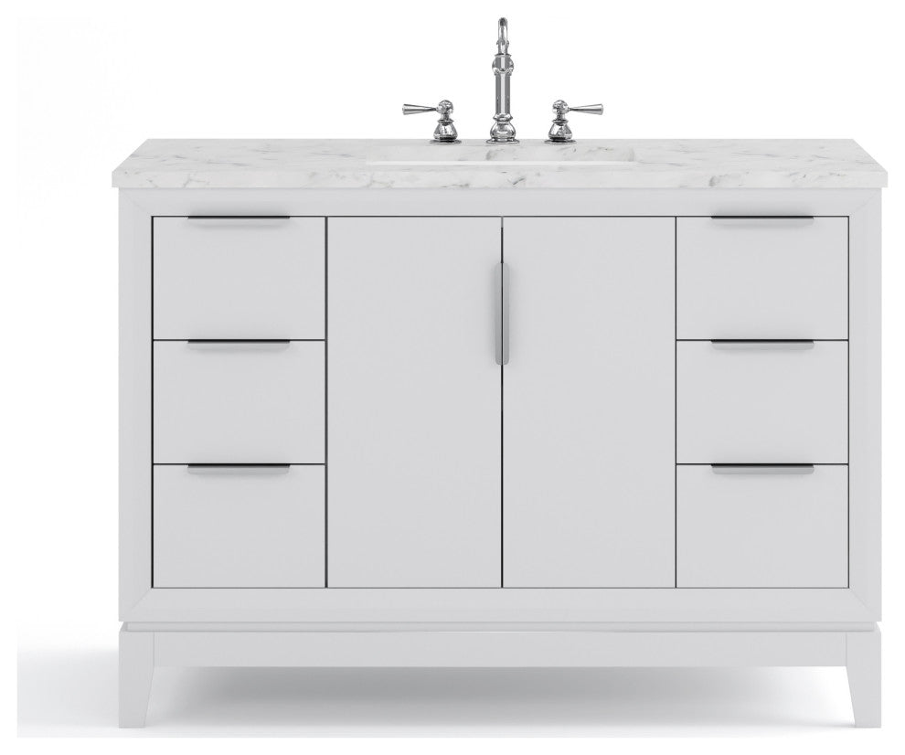 Elizabeth 48" Single Sink Carrara White Marble Vanity, Pure White