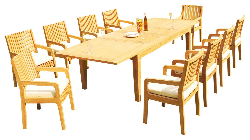 13-Piece Outdoor Teak Dining Set: 122" Rectangle Table, 12 Maldives Arm Chairs