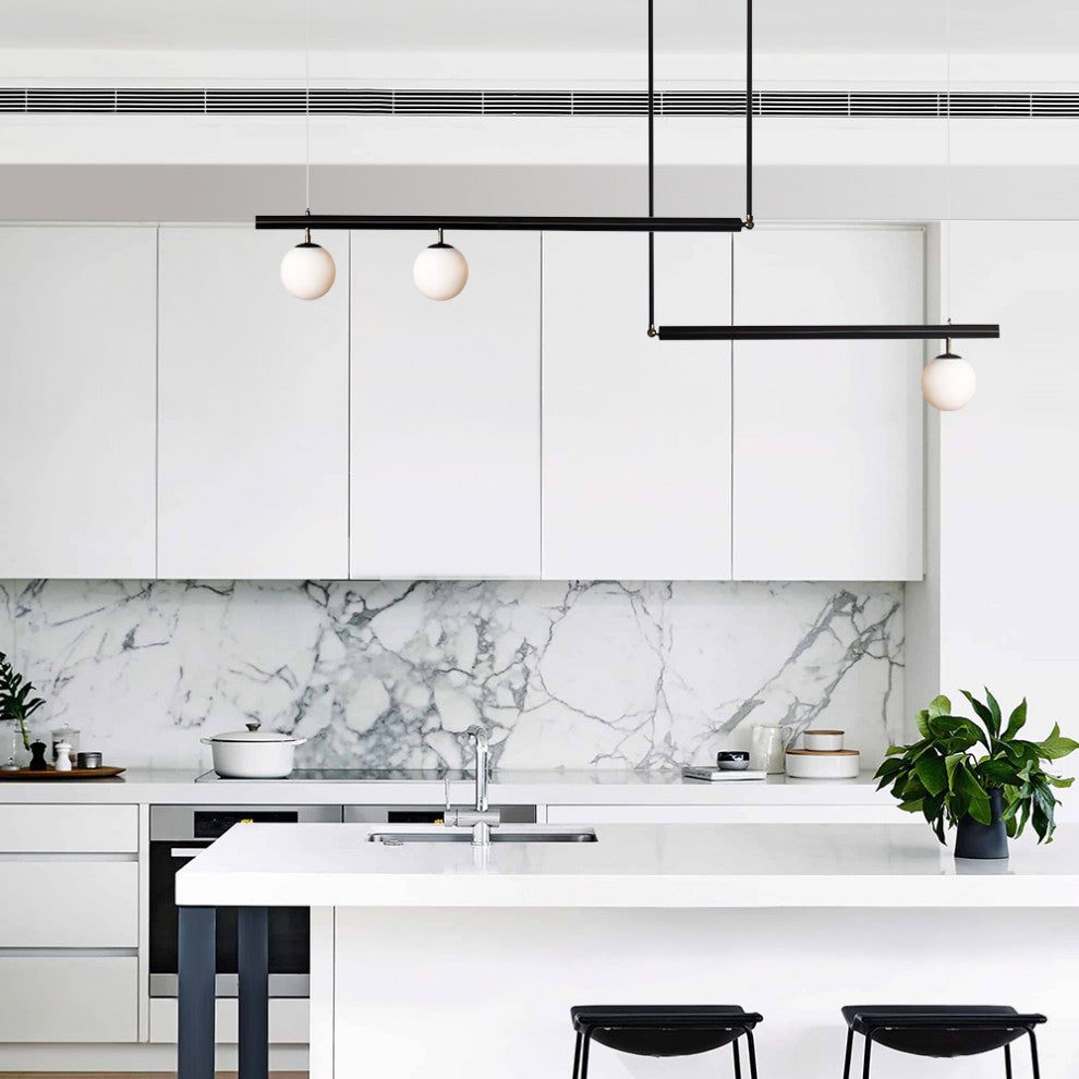 3-Light Kitchen Island Linear Pendant, Black
