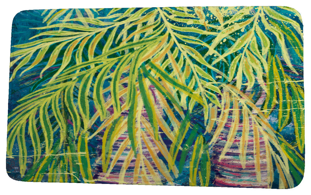 Beach Vacation Malibu Floral Print Bath Mat, Teal, 17"x24"