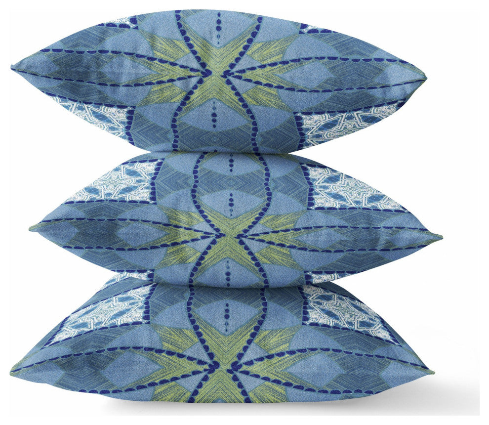 18" Blue White Cosmic Circle Boho Suede Throw Pillow
