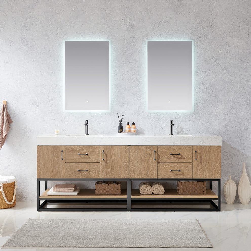 Alistair Vanity, North American Oak, Matte Black Hardware, 84", With Mirror