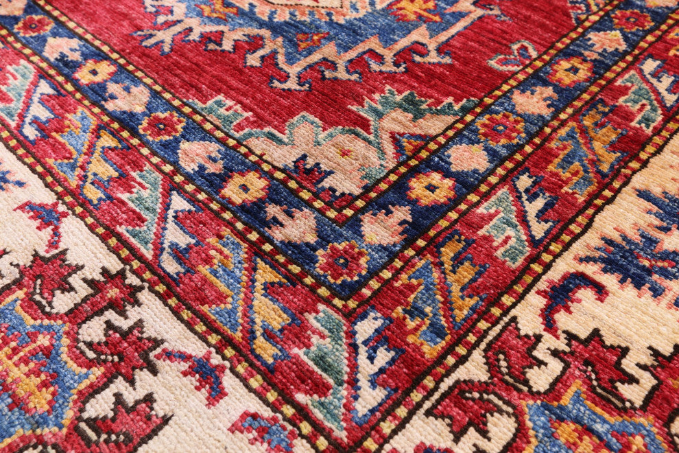 8' 0" X 9' 10" Geometric Super Kazak Hand Knotted Rug Q10606