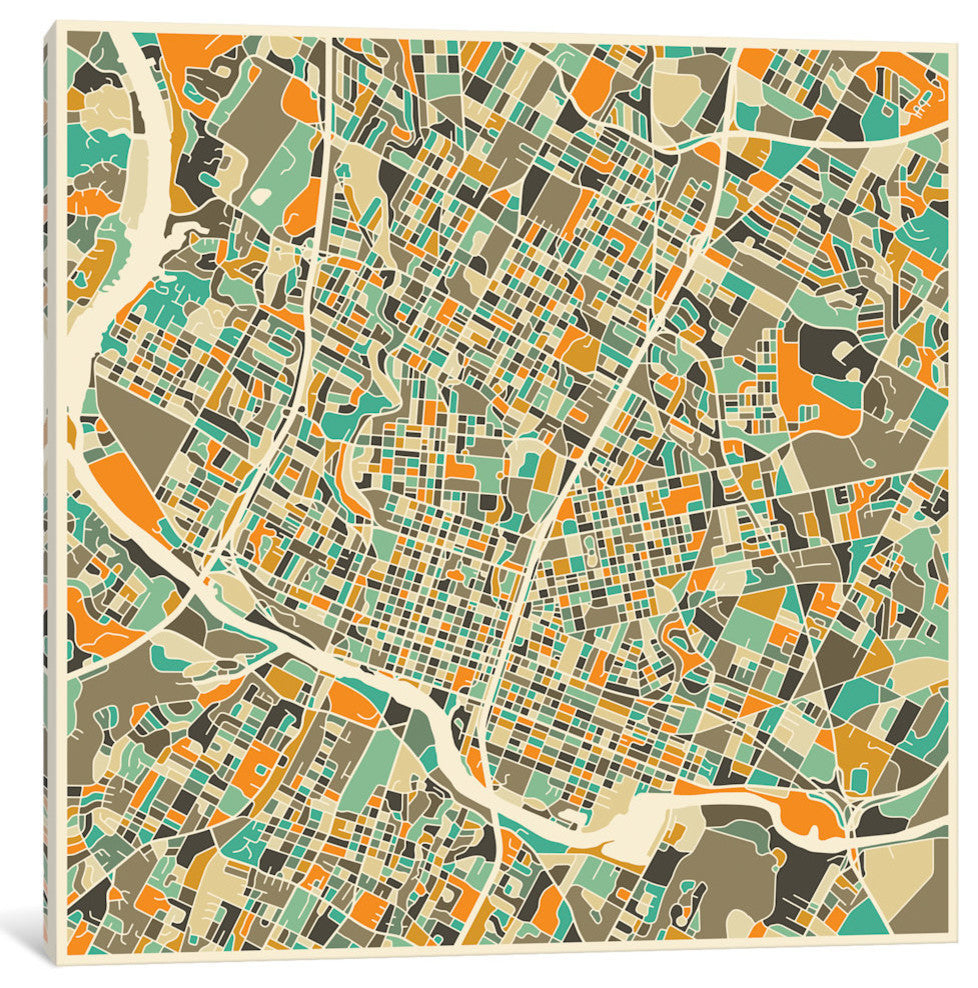 "Abstract City Map of Austin" by Jazzberry Blue, 37x37x1.5