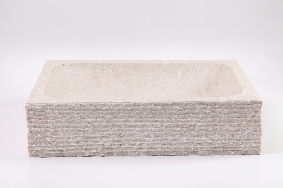 Natural Stone Vessel Bathroom Sink, Rustic Rectangular Stone Sink, Ojinaga