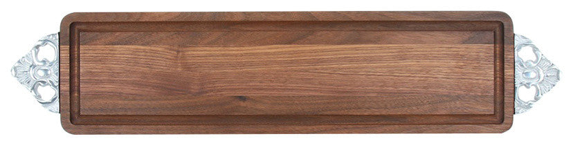 BigWood Boards Long Bread Board with Scalloped Handles, Walnut