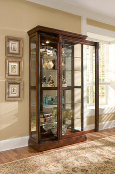 Lighted Sliding Door 5 Shelf Curio Cabinet in Cherry Brown by Pulaski Furniture