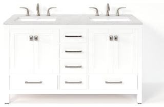 Eviva Aberdeen 60"Wx22"D Double Sink Bathroom Vanity, Quartz Countertop