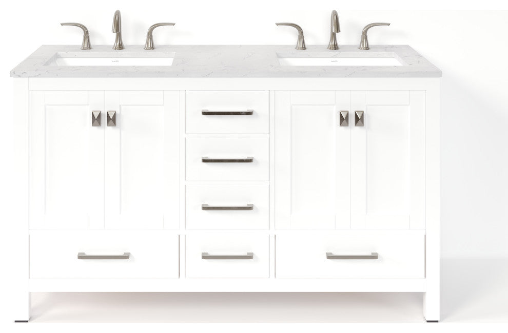 Eviva Aberdeen 60"Wx22"D Double Sink Bathroom Vanity, Quartz Countertop