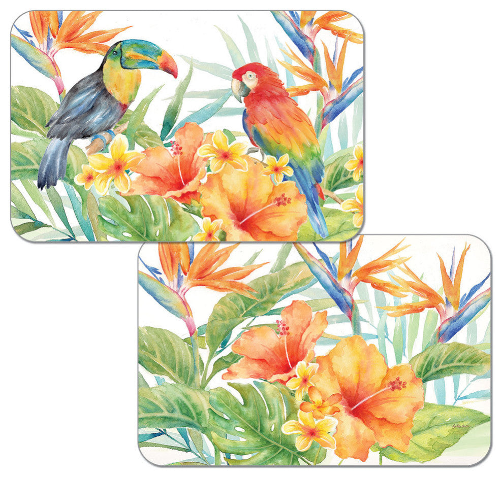 Vinyl Plastic Placemats Reversible Tropical Birds Set of 4