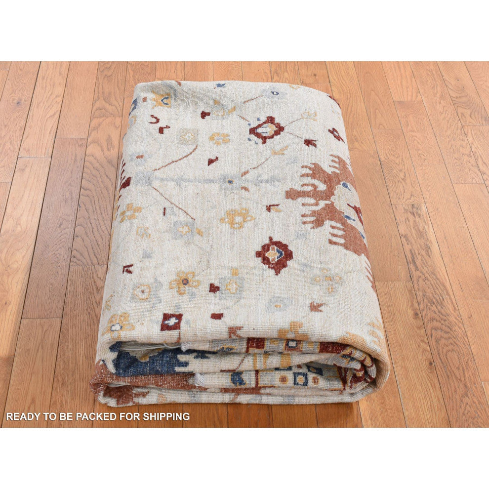 Parchment White, Peshawar With Mahal Design, Hand Knotted Wool Rug, 7'9"x9'9"