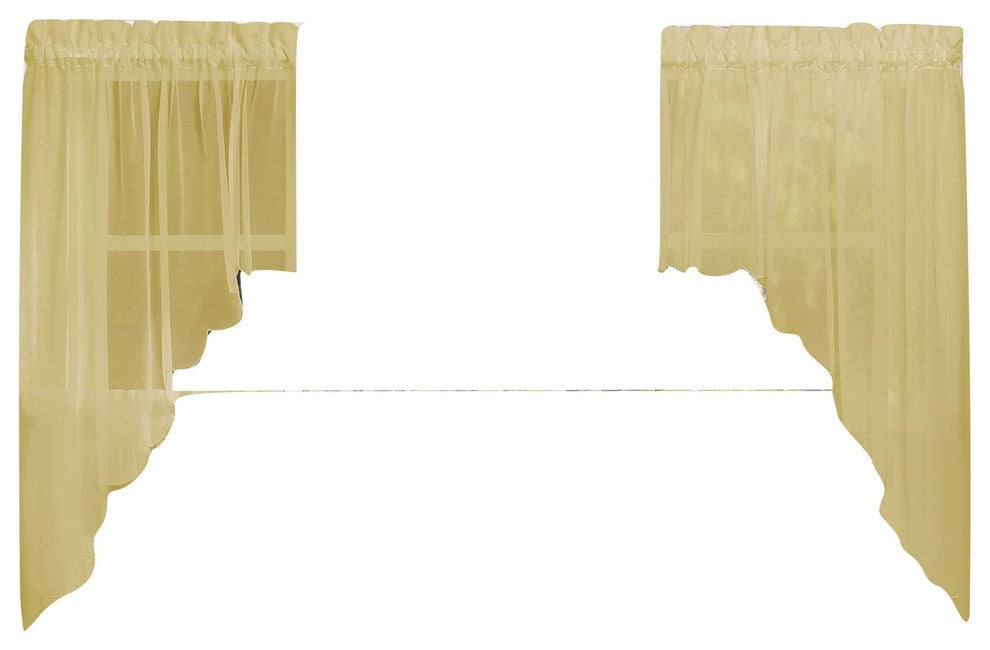 Emelia Sheer Solid Gold Kitchen Curtain, Swag