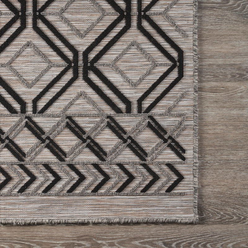5" x 7" Black Geometric Indoor Outdoor Area Rug