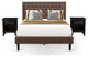 3Pc Queen Bed Set, 1 Queen Bed Frame Brown, 2 Night Stands, Black Legs