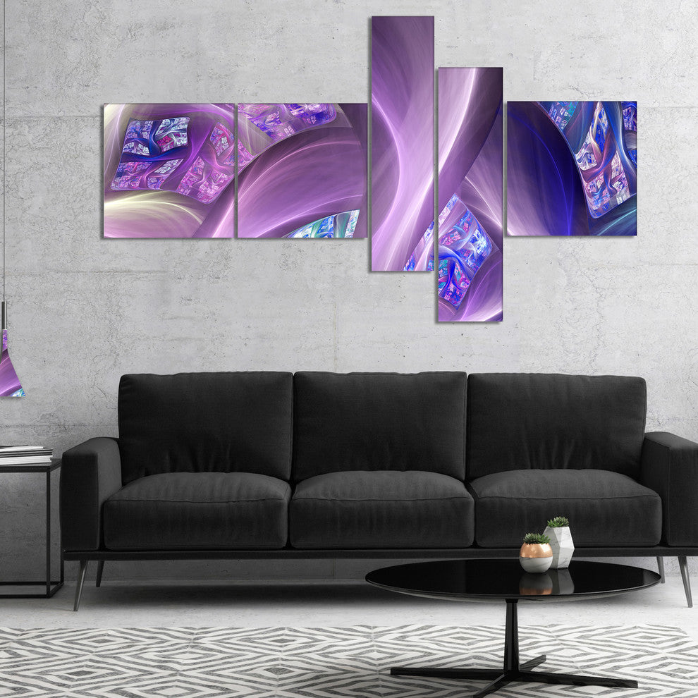 Purple Blue Fractal Curves, Abstract Canvas Art Print, 60"x32", 5 panels
