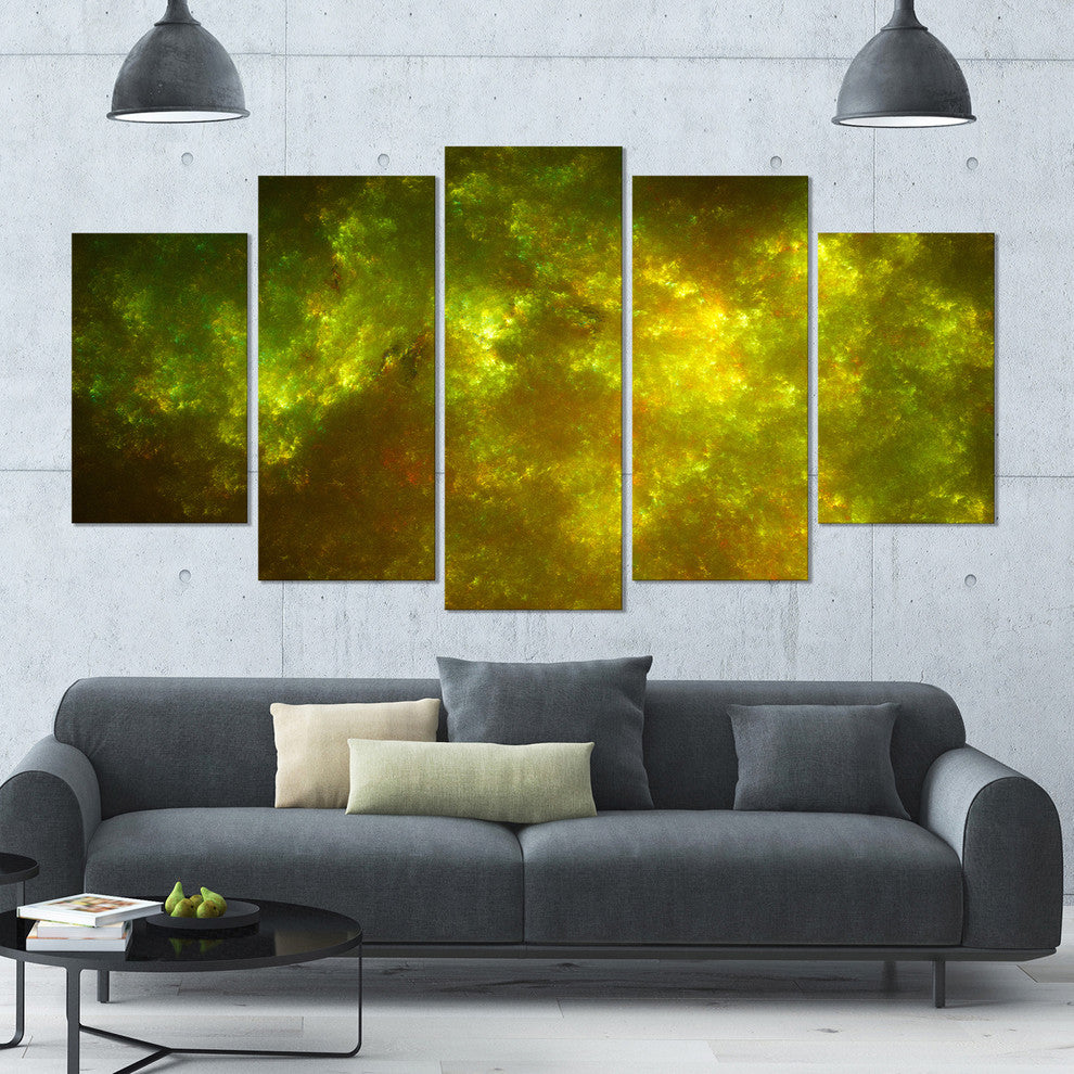 Clear Golden Starry Fractal Sky, Abstract Canvas Art Print, 60"x32", 5 Panels