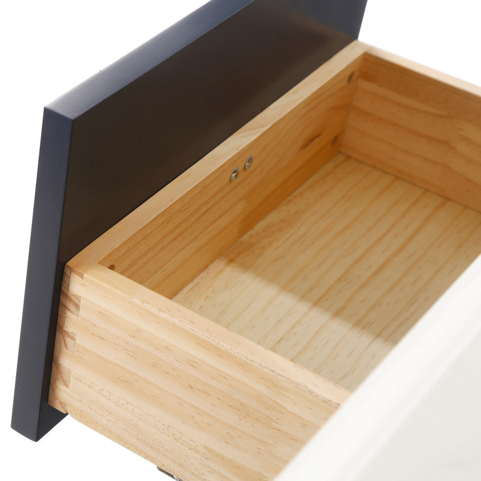 Freestanding Double Bathroom Vanity with White Carrara Marble Top, Navy Blue, 72"