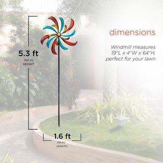 63" Tall Outdoor Curved Blade Windmill Stake Kinetic Spinner