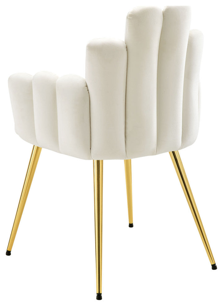Dining Chair, Set of 2, White Gold, Velvet, Modern Cafe Bistro Hospitality