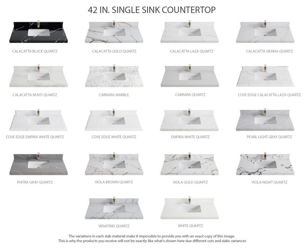 Nashville 42" Single Sink Bath Vanity, White 1.5" White Quartz