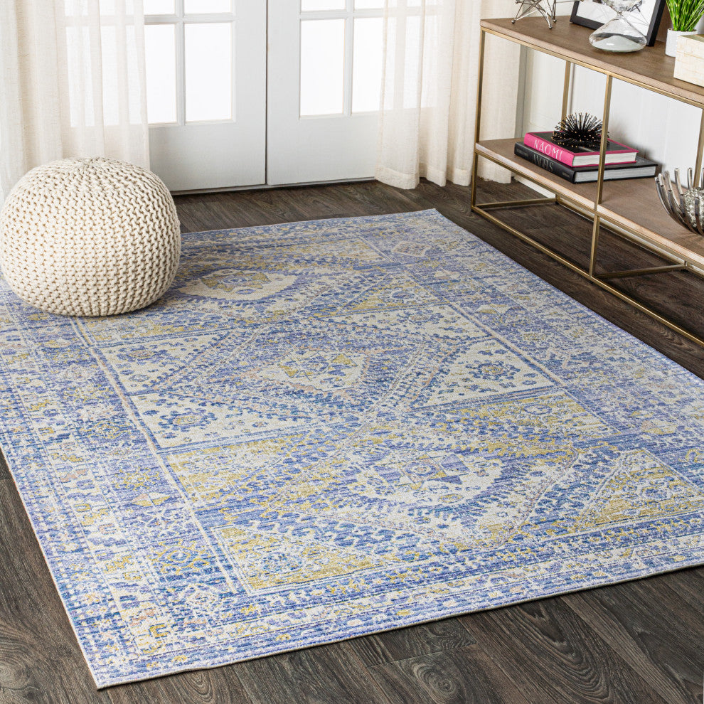 Darija Ornate Geometric Medallion Area Rug, Blue, 8 X 10