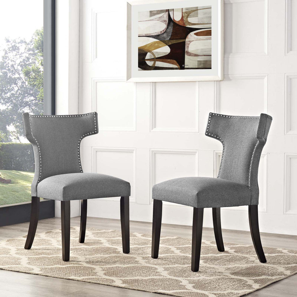 Gray Curve Dining Side Chair Fabric Set of 2